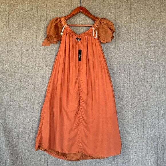 Lulus Charming Adoration Brown Off The Shoulder Bow Tiered Midi Dress Size XL - Picture 10 of 14
